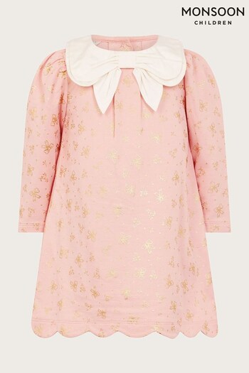 Monsoon Pink Baby Bow Collar Foil Print Dress (K80043) | £28 - £32