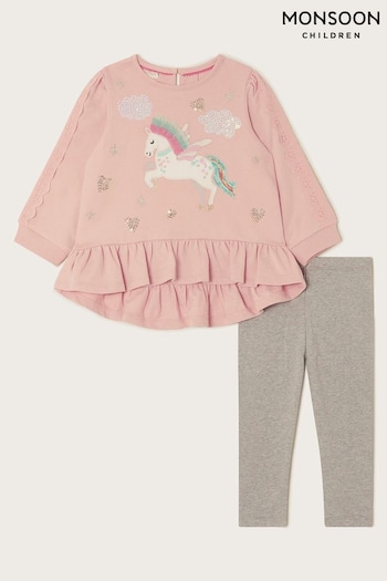 Monsoon Baby Pink Unicorn Top and Leggings Set (K80045) | £28 - £32