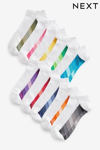 White/Bright Ombre Geo 10 Pack Pattern Footbed Trainer Socks (K80049) | £20