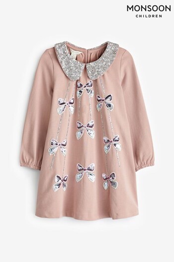 Monsoon Pink Sequin Bow Collar Sweat Dress (K80073) | £34 - £39