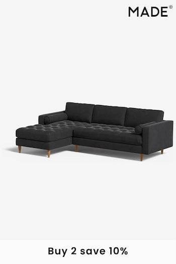 MADE.COM Matt Velvet Charcoal Grey Scott Right Hand Facing Corner Sofa (K80083) | £1,775