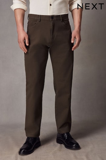 Khaki Green Straight Fit Textured Jean Style Trousers With Stretch (K80090) | £30