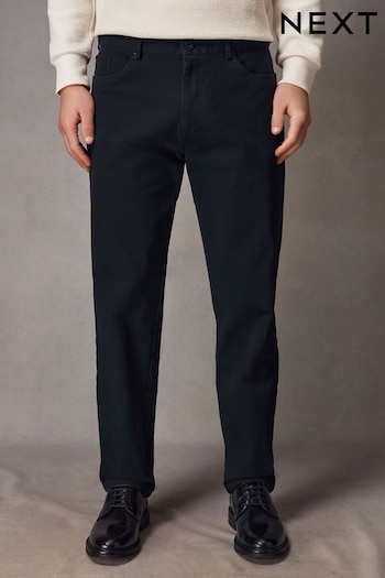 Navy Blue Straight Fit Textured Jean Style Trousers With Stretch (K80091) | £30