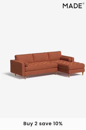 MADE.COM Matt Velvet Burnt Orange Scott Left Hand Facing Corner Sofa (K80092) | £1,775