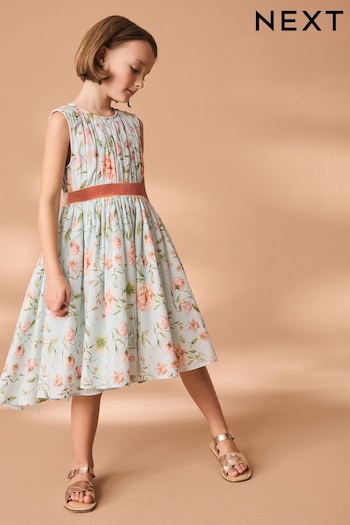 Blue Printed Cotton Prom Dress (3-12yrs) (K80195) | £28 - £32