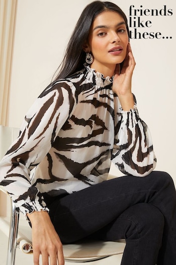 Outrageous Fortune Plus Loungewear Kurz geschnittenes Sweatshirt in Anthrazit Neutral Floral Ruffle High Neck Blouse (K80330) | £29