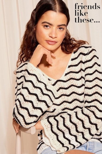 Hoodies & Sweatshirts Black/White Crochet Flute Sleeve Top (K80410) | £34