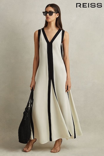 Reiss Black/Cream Rae Colourblock Maxi Dress (K80543) | £238