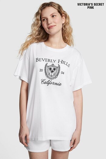 Victoria's Secret PINK White Short Sleeve Oversized Campus T-Shirt (K80547) | £25