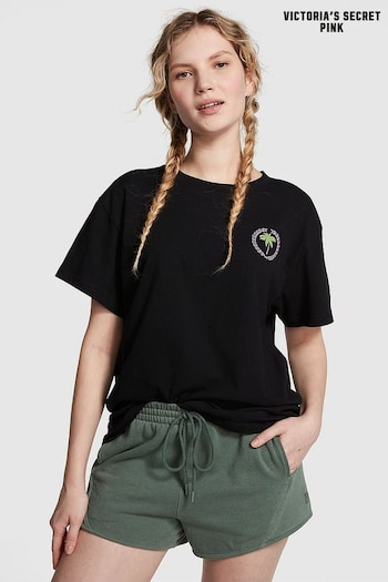 Victoria's Secret PINK Black Short Sleeve Oversized Campus T-Shirt (K80567) | £25