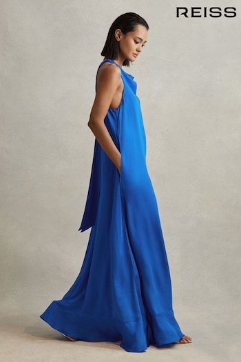 Reiss Cobalt Blue Dina Tie Neck Column Maxi Dress (K80580) | £238