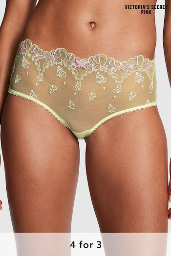 Victoria's Secret PINK Lime Cream Green Butterfly Embroidery Cheeky Knickers (K80616) | £9