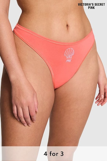 Victoria's Secret PINK Crazy For Coral Pink Seashell Thong Cotton Knickers (K80690) | £9