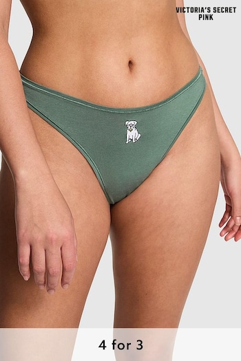 Victoria's Secret PINK Fresh Forest Green Dog Thong Cotton Knickers (K80731) | £9