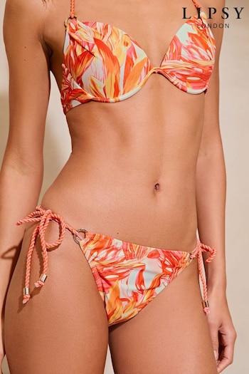 Lipsy Orange Printed Tie Side Rope Bikini Bottom (K80784) | £18