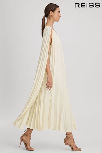 Reiss Lemon Loreli Pleated Cape Sleeve Midi Dress (K80817) | £298