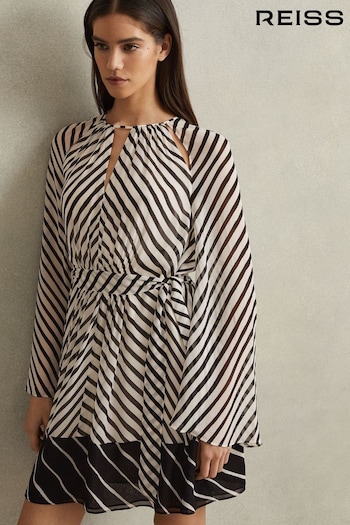 Reiss Black/Neutral Minty Striped Cut-Out Mini Dress (K80818) | £198