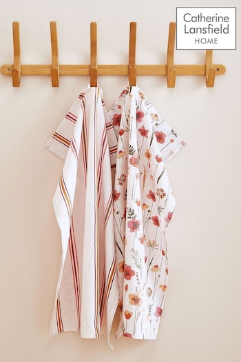 Catherine Lansfield Natural Harvest Flowers Cotton 4 pack Kitchen Tea Towels (K80836) | £12