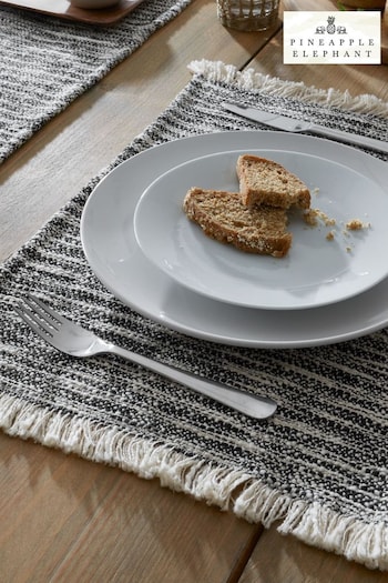 Pineapple Elephant Black Textured Frayed Edge Cotton 2 Pack Table Placemat (K80853) | £12