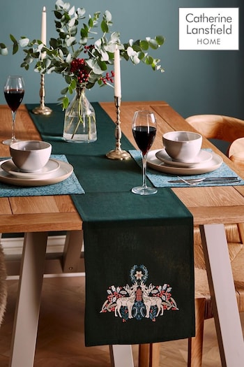 Catherine Lansfield Green Majestic Stag Cotton Table Runner (K80866) | £12