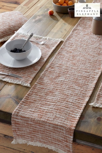 Pineapple Elephant Orange Textured Frayed Edge Cotton 2 Pack Table Placemat (K80883) | £12