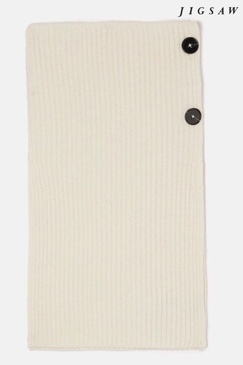 Jigsaw Cream Wool Cashmere Button Rib Snood Scarf (K80928) | £95