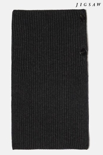 Jigsaw Grey Wool Cashmere Button Rib Snood Scarf (K80947) | £95