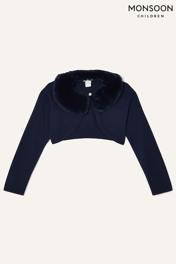 Monsoon Blue Super-Soft Faux Fur Collar Cardigan (K80958) | £25 - £29