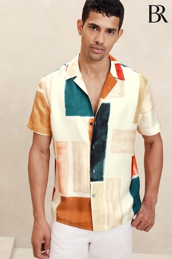 Banana Republic Cream Silk Short Sleeve Printed Shirt (K80970) | £175