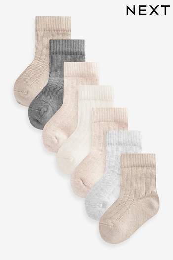 Brown 7 Pack Rib Baby Socks (0mths-2yrs) (K81012) | £8