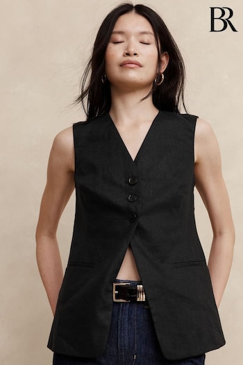 Banana Republic Black Lina Linen Vest (K81018) | £120