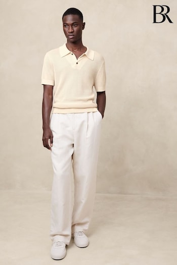 Banana Republic Cream White Point Sur Cotton Short Sleeve Polo Shirt (K81046) | £75