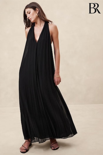 Banana Republic Black Odetta Pleated Maxi Dress (K81120) | £160
