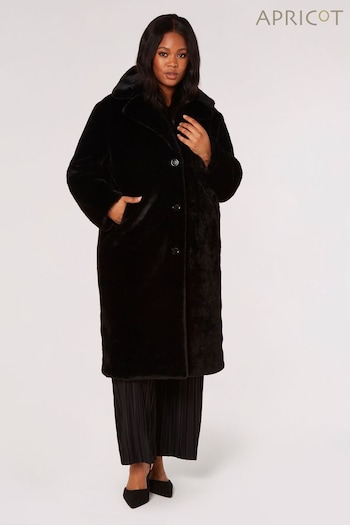 Apricot Black Longline Soft Faux Fur Coat (K81153) | £89