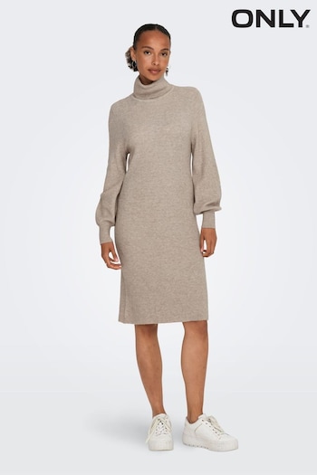 ONLY Brown Knitted Rollneck Dress (K81179) | £38