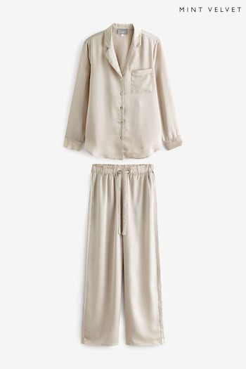 Mint Velvet Cream Wide Leg Pyjama Set (K81228) | £89