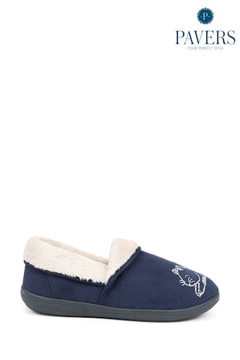 Pavers Blue Novelty Cat Slippers (K81289) | £22