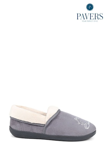 Pavers Grey Novelty Cat Slippers (K81311) | £22