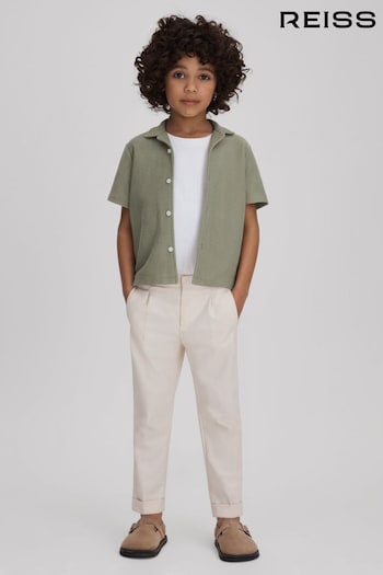 Reiss Pistachio Gerrard Junior Textured Cotton Cuban Collar Shirt (K81423) | £28