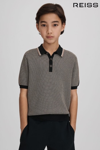 Reiss Hunting Green Brunswick Junior Geometric Design Knitted Polo Shirt (K81447) | £38
