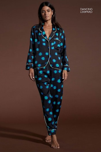 Dancing Leopard Cosmos Satin Long Leg Pyjama Set (K81451) | £35