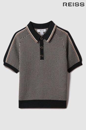 Reiss Hunting Green Brunswick Teen Geometric Design Knitted Polo Shirt (K81458) | £46