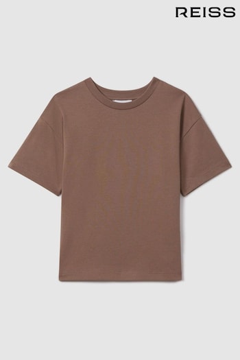 Reiss Mocha Selby Junior Oversized Cotton Crew Neck T-Shirt (K81477) | £14