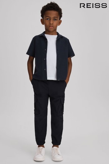 Reiss Navy Gerrard Junior Textured Cotton Cuban Collar Shirt (K81479) | £28