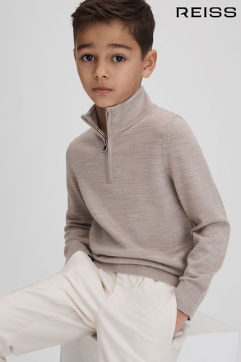 Reiss Wheat Melange Blackhall Junior Wool Half-Zip Funnel Neck Jumper (K81495) | £34