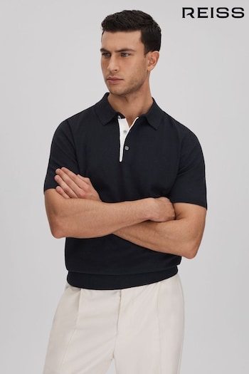 Reiss Navy Finch Cotton Blend Contrast Polo med Shirt (K81504) | £78