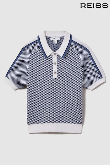 Reiss Blue Brunswick Teen Geometric Design Knitted Polo Shirt (K81518) | £46