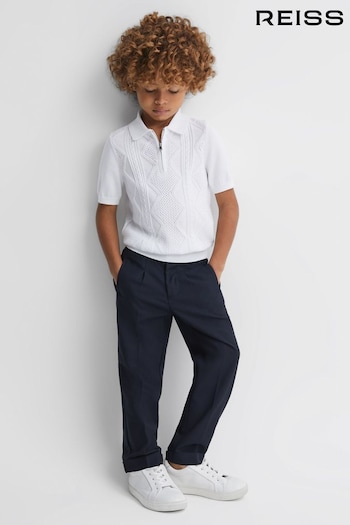 Reiss White Tropic Senior Cotton Half-Zip Polo Shirt (K81536) | £42
