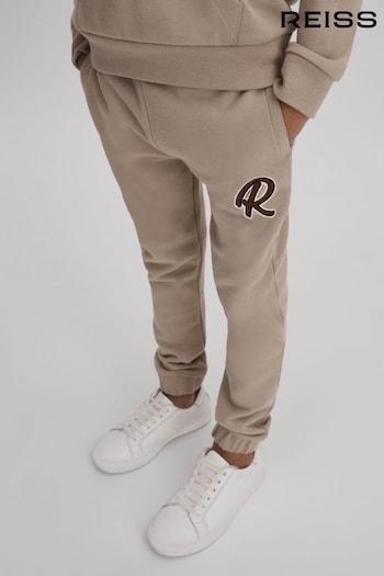 Reiss Taupe Toby Cotton Elasticated Waist Motif Joggers (K81541) | £36