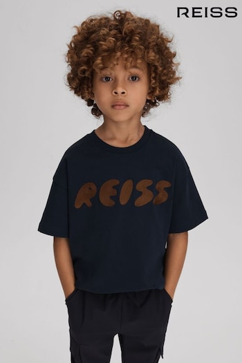 Reiss Navy Sands Cotton Crew Neck Motif T-Shirt (K81543) | £18